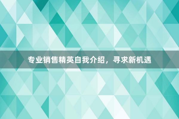 专业销售精英自我介绍，寻求新机遇